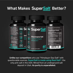 Close-up of SuperSalt electrolyte tablets highlighting mineral blend for recovery.