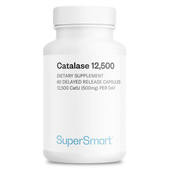 Supersmart Catalase 500mg bottle shown, highlighting a potent natural enzyme for daily vitality