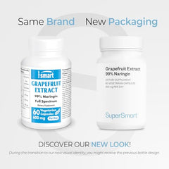 Close-up of Supersmart label highlighting 99 percent naringin potency