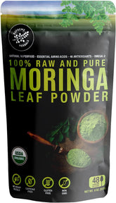 Supreme Herbals moringa leaf powder bag highlighting daily energy and nutrition.