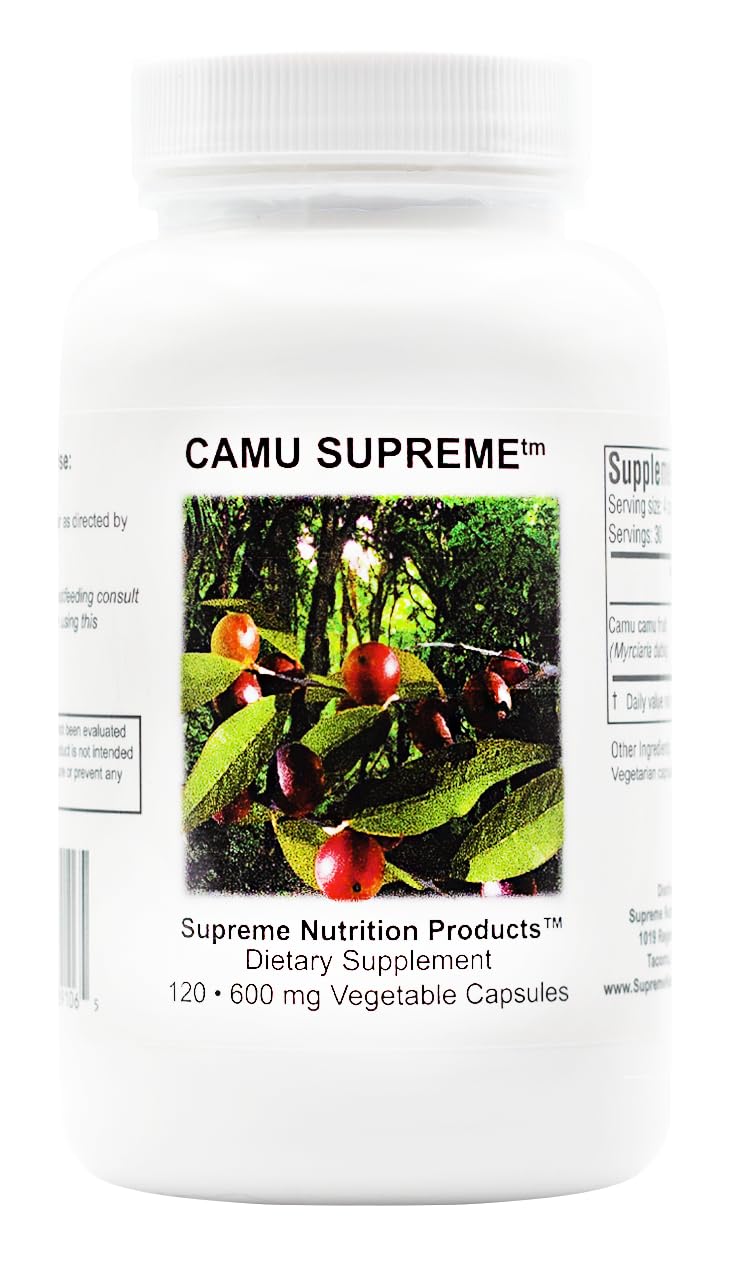 Supreme Nutrition Camu Supreme bottle closed, emphasizing purity and convenient daily supplementation