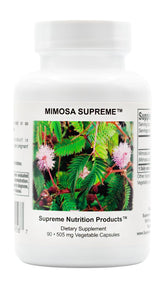 Supreme Nutrition Mimosa Supreme capsules bottle front view for daily herbal support.