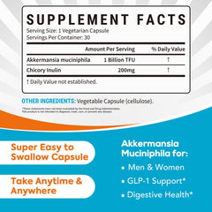 Close-up of Surebounty Akkermansia capsules highlighting 1B TFU