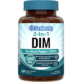 Surebounty DIM 300mg bottle on shelf; supports hormone balance and energy.
