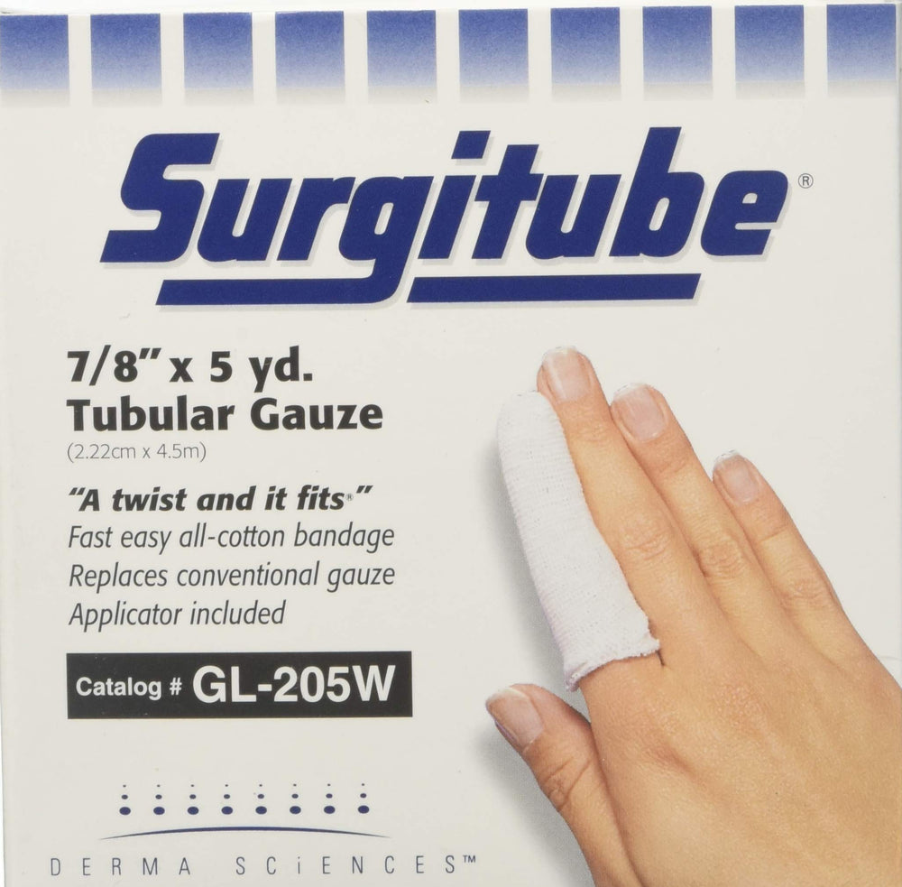 Surgitube Band No.2 5yd White on large fingers for comfortable support during care.