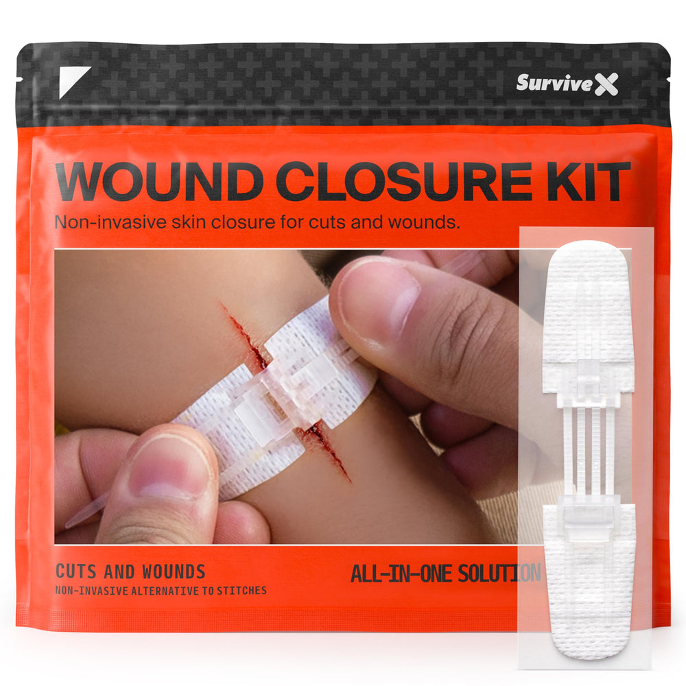SurviveX ZipStitch closure kit close-up showing non-invasive wound care for quick use.