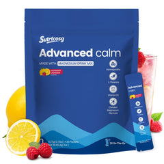 Sutrtcosg advanced calm powdered cortisol drink mix bottle for on-the-go relaxation.