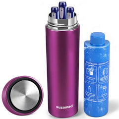 Suzamed insulin cooler travel case front view in purple, ideal for travel