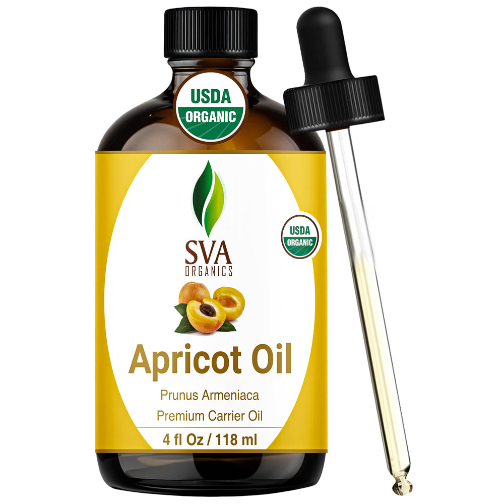 SVA Organic Apricot Seed Oil bottle pour for easy facial and body care.