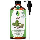 SVA Castor Oil 16oz pump bottle for easy skin and hair care.