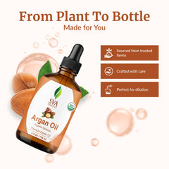 SVA Organics Argan Oil shown with shampoo for hair nourishment.