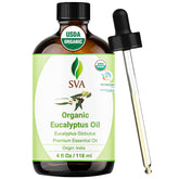 SVA Organics Eucalyptus Oil bottle for diffusion and skin care.