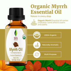 SVA Organics Myrrh oil diffuser drops for calming aromatherapy.