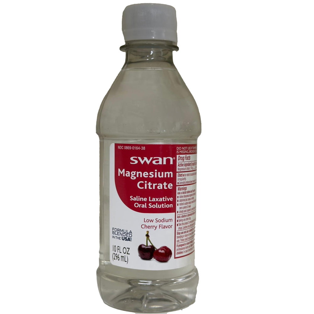 Swan Magnesium Citrate bottle front view with cherry flavor packaging