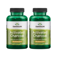 Swanson Activated Charcoal bottle on shelf promoting digestive health.