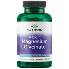 Swanson Albion Chelated Magnesium 133 mg capsules in bottle, may support nerve and muscle function