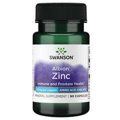 Swanson Albion Zinc Glycinate bottle showing 90 capsules for daily immune support