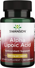 Swanson Alpha Lipoic Acid 300 mg bottle; convenient antioxidant support for daily wellness.