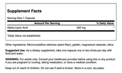 Swanson Alpha Lipoic Acid 300 mg label; clear packaging communicates active ingredients.