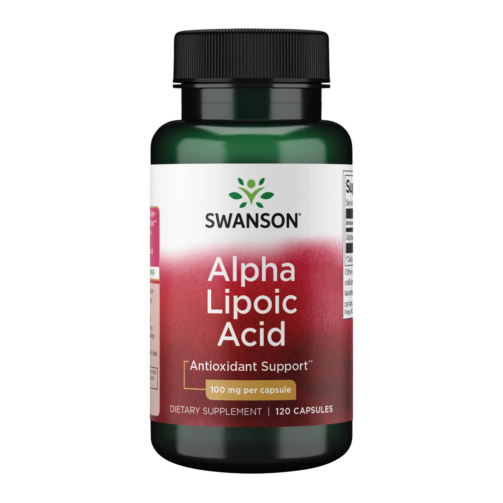 Swanson Alpha Lipoic Acid bottle with capsules for daily metabolic wellness