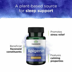 Swanson Apigenin capsule close-up suggesting relaxation benefits.