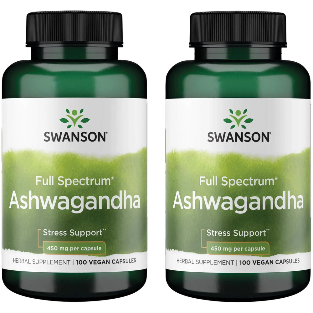 Swanson Ashwagandha Powder bottle front view for stress support and energy.