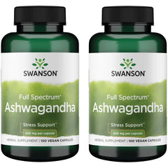 Swanson Ashwagandha Powder bottle front view for stress support and energy.
