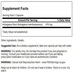 Close-up of Swanson Astragalus Root capsules showing dosage for daily wellness.