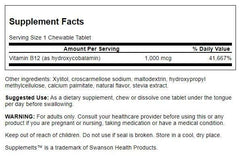 Swanson B-12 chewables label highlights hydroxycobalamin for better bioavailability