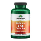 Swanson B-50 Balance bottle front shows high-potency B vitamins for daily energy support.