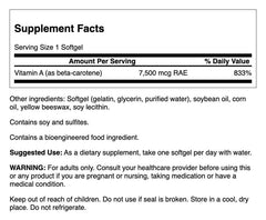 Swanson Beta-Carotene ingredients label close-up for transparency and quality.
