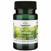 Swanson Black Ginger Extract bottle label shows branding and dosage for everyday support.