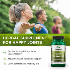Swanson Boswellia capsules being poured for easy daily use.