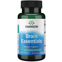 Swanson Brain Essentials 60-veg capsules bottle for daily cognitive support.