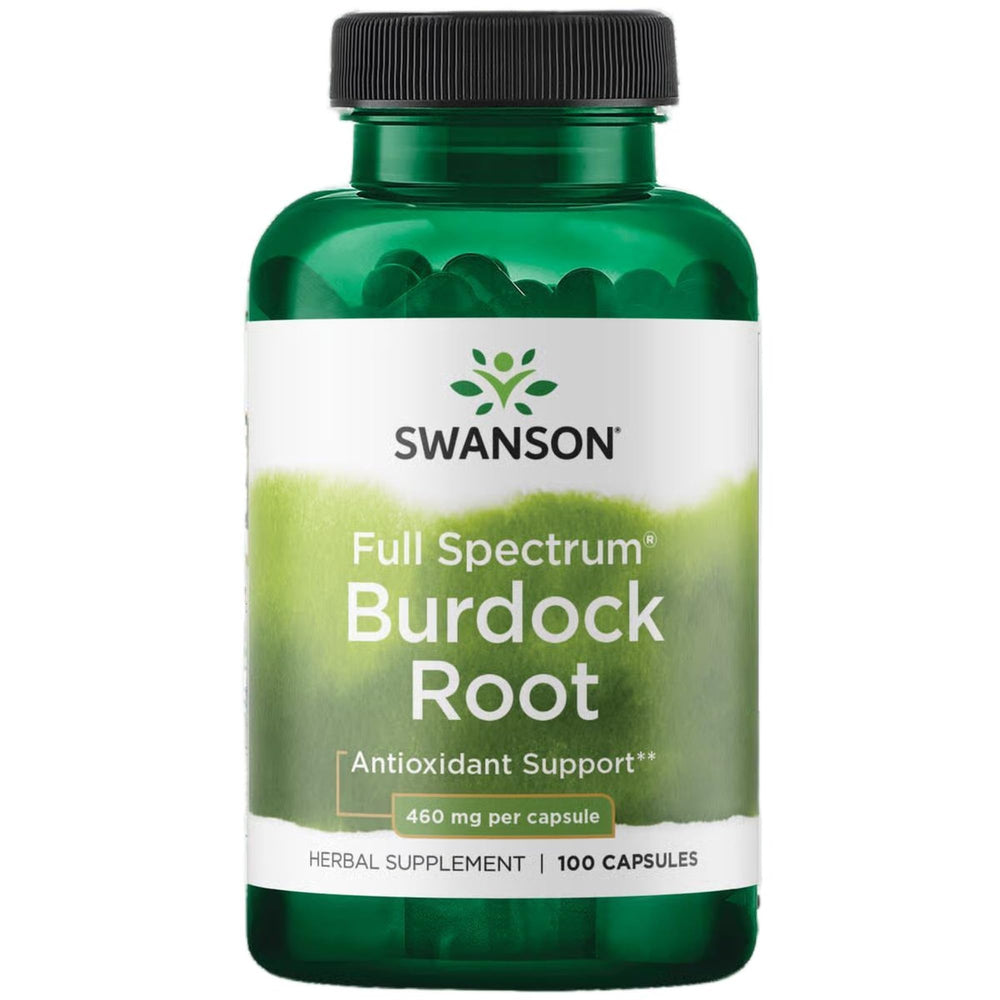 Swanson Burdock Root bottle showing full-spectrum herbal support for wellness