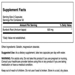 Swanson Burdock Root label close-up highlighting essential details