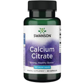 Swanson Calcium Citrate bottle close-up highlighting ready-to-swallow capsules for bone support.