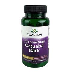 Swanson Catuaba Bark bottle front highlighting 465 mg per capsule for wellness.