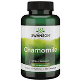 Swanson Chamomile Stress Support bottle and capsules for calm evenings