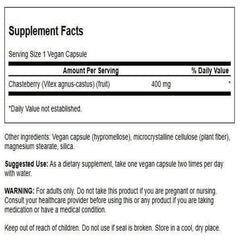Swanson Chasteberry Fruit bottle back label highlights dosage and quality assurance