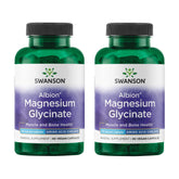 Swanson chelated magnesium glycinate bottle front showing two-pack packaging and dosage context