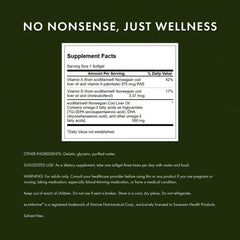 Close up of Swanson Cod Liver Oil label with dosage and benefits details