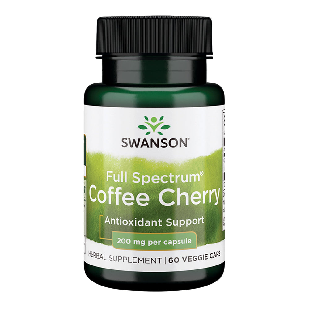 Swanson Coffee Cherry capsules 60-count on white background for convenient daily immune support.