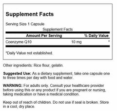 Close-up of Swanson CoQ10 label with full-spectrum plant-based ingredients