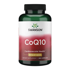 Swanson CoQ10 30mg capsules bottle, promoting heart support and antioxidant activity.