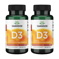 Swanson D3 softgel bottle showing easy-to-swallow capsules for daily support