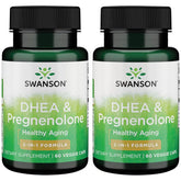 Swanson DHEA and Pregnenolone Complex bottle front, vegetarian formula for energy support.