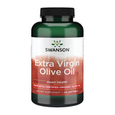 Swanson Extra Virgin Olive Oil softgels bottle showing organic cold-pressed nutrition for daily wellness
