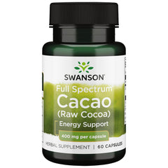 Swanson Full Spectrum Cacao bottle on a kitchen counter for natural energy support