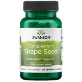 Swanson grape seed extract capsules closeup, 380 mg, 100 ct, antioxidant support.